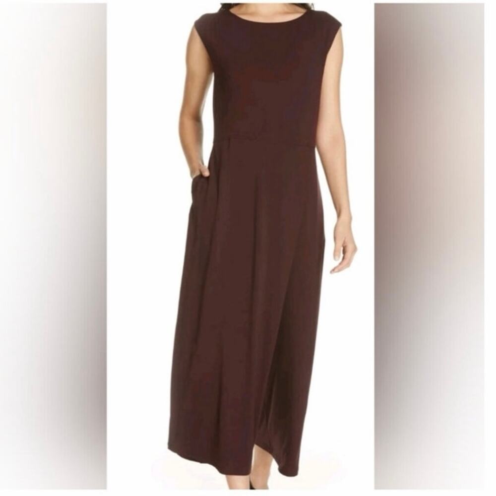 EILEEN FISHER Cassis Viscose Jersey Faux Wrap Wide Leg Jumpsuit Maroon Medium M